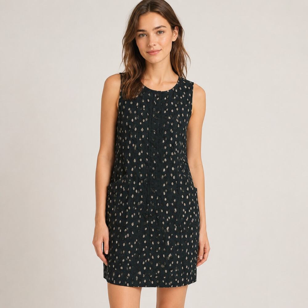 Hoss Intropia Sleeveless Sheath Dress size 36 US size 6 Black Eyelet Pockets